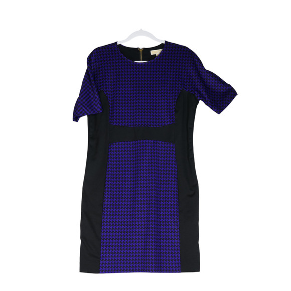 NEW Michael Kors Dress Womens 14 Purple Houndstooth Stretchy Body Con NWT $150 - Picture 1 of 9